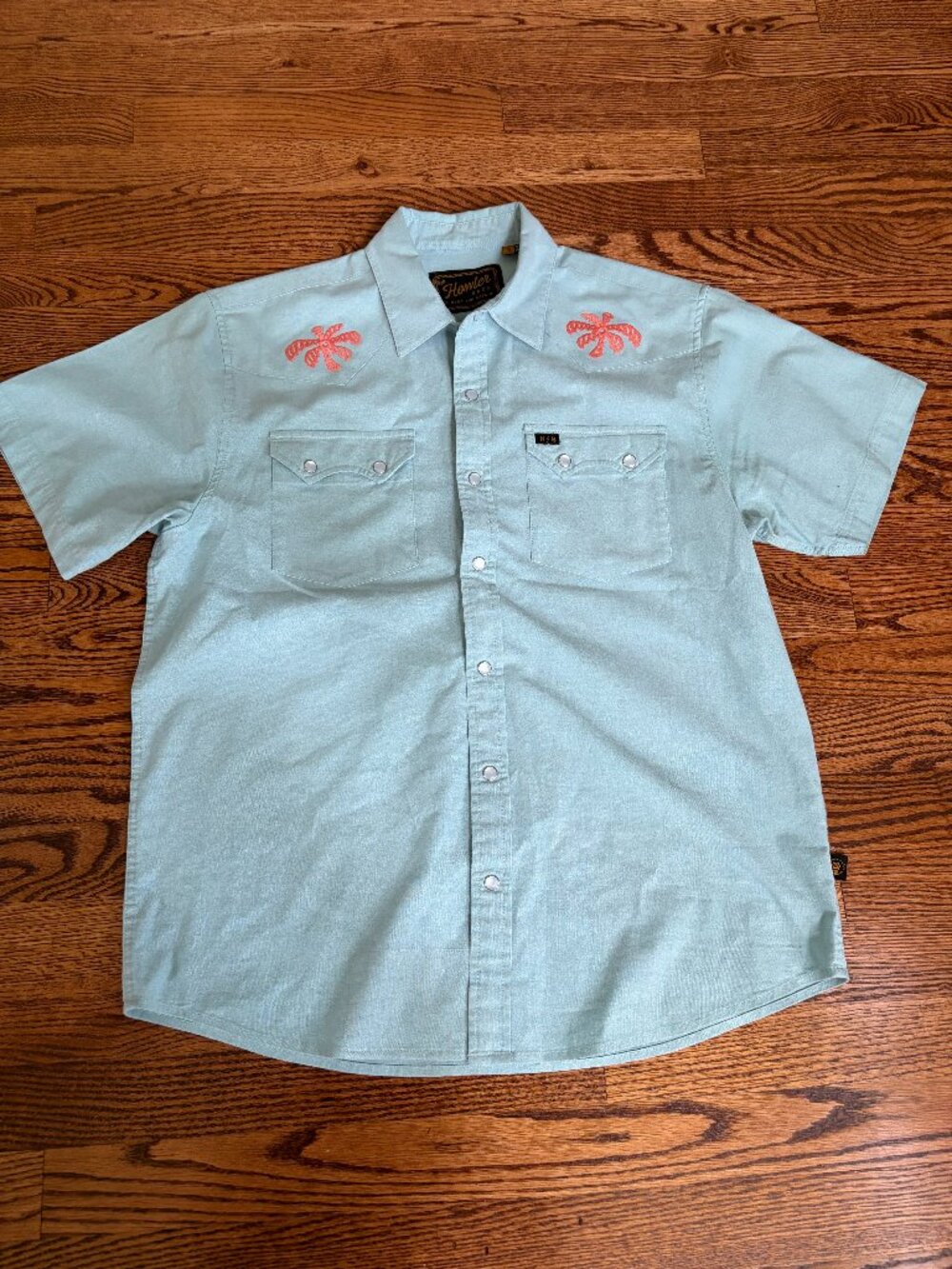Howler Brothers Shirt Crosscut Pearl Snap Nile Blue Fronds Deluxe Mens Small